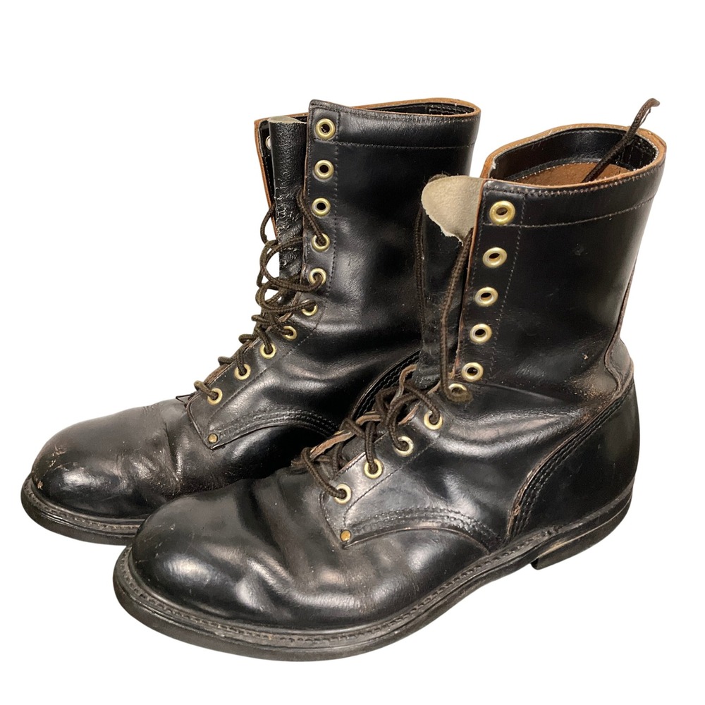 Hy-Test Combat Boots Men 9-9.5 Black Leather Lace Up Steel Safety Work Vintage